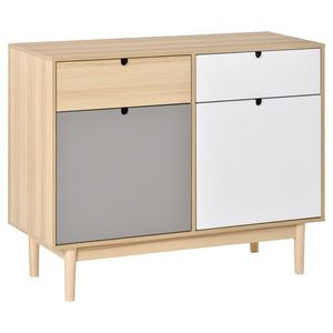 HOMCOM Mobilier Multifunctional Stil Nordic, Dulapior Doua Usi cu Sertare pentru Bucatarie si Hol, 100x40x79.5cm, Multicolor imagine