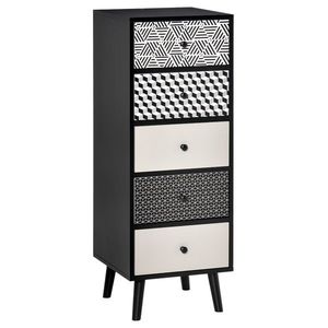 HOMCOM Mobila Comoda cu 5 sertare Fantezie Geometrica, Mobilier modern pentru camera și hol, dimensiune 39.5x39.5x110 cm culoare Negru Gri imagine