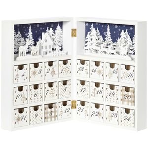 Calendar de Advent de Craciun in forma de carte cu litere si decoratiuni tematice, 22x9x30 cm, din placaj, alb HOMCOM | Aosom Romania imagine