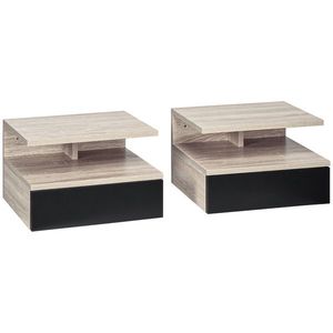 HOMCOM Set 2 Noptiere Suspendate pentru Dormitor, Design Modern cu Sertar și Raft, din Lemn, 35x32x22.5cm, Stejar și Negru | Aosom Romania imagine