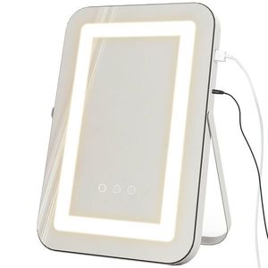 HOMCOM Oglindă de Machiaj LED cu Lumini Reglabile pe 3 Culori, USB și Oglindă de Mărire Rotativă, 31x41, 5x3 cm, Alb | Aosom Romania imagine