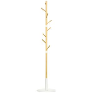 HOMCOM Cuier Vertical cu 8 Cârlige cu Bază Rotundă din Bambus, Lemn și Metal, Ø37, 8x175, 6 cm, Lemn Natural | Aosom Romania imagine