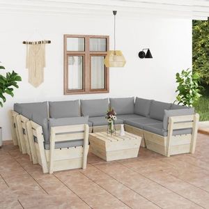 vidaXL Set mobilier grădină paleți, 9 piese, cu perne, lemn de molid imagine