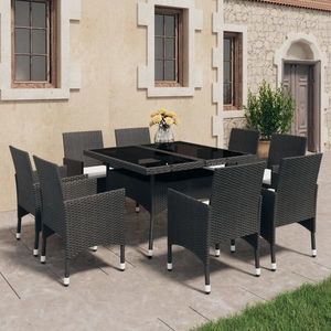 vidaXL Set mobilier grădină, 9 piese, negru, poliratan, lemn acacia imagine