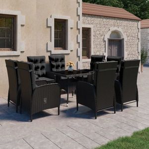 vidaXL Set mobilier grădină, 9 piese, negru, poliratan, lemn acacia imagine