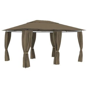 vidaXL Pavilion de grădină cu perdele, gri taupe, 4 x 3 m, 180 g/m² imagine