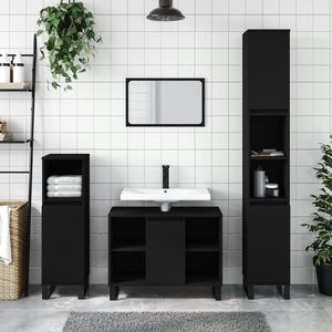 vidaXL Set mobilier de baie, 3 piese, negru, lemn compozit imagine