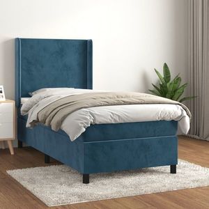 vidaXL Pat box spring cu saltea, albastru închis, 80x200 cm, catifea imagine