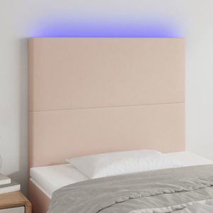 vidaXL Tăblie de pat cu LED cappuccino 80x5x118/128cm, piele ecologică imagine