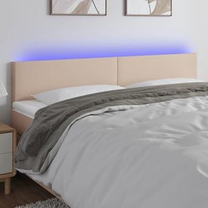 vidaXL Tăblie de pat cu LED cappuccino 160x5x78/88 cm piele ecologică imagine