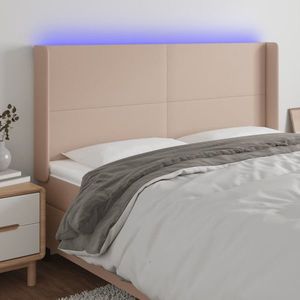 vidaXL Tăblie de pat cu LED, cappuccino, 163x16x118/128 cm, piele eco imagine