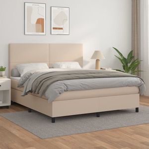 vidaXL Pat box spring cu saltea, cappuccino, 160x200cm piele ecologică imagine