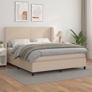 vidaXL Pat box spring cu saltea, cappuccino, 160x200cm piele ecologică imagine