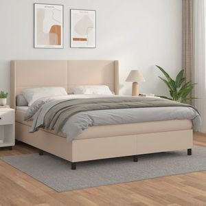 vidaXL Pat box spring cu saltea, cappuccino, 160x200cm piele ecologică imagine