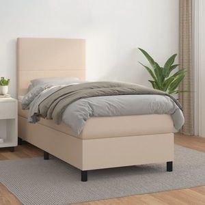 vidaXL Pat box spring cu saltea, cappuccino, 80x200 cm piele ecologică imagine