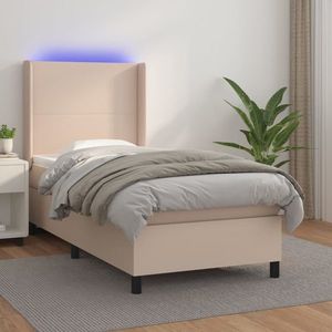 vidaXL Pat continental cu saltea și LED cappuccino 80x200 cm piele eco imagine