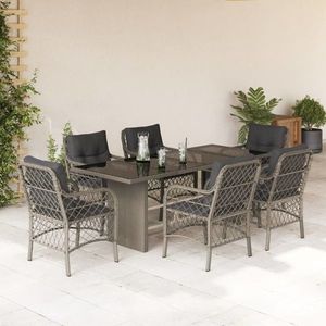 vidaXL Set mobilier de exterior cu perne, 7 piese, gri deschis, poliratan imagine