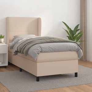 vidaXL Pat box spring cu saltea, cappuccino, 90x190 cm piele ecologică imagine