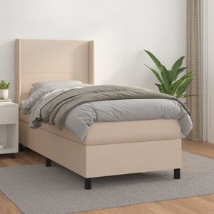 vidaXL Pat box spring cu saltea, cappuccino, 90x190 cm piele ecologică imagine