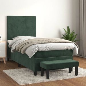 vidaXL Pat box spring cu saltea, verde închis, 90x190 cm, catifea imagine