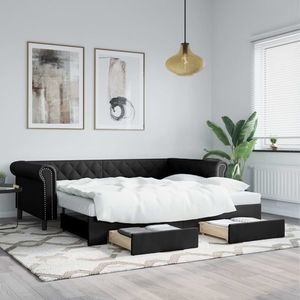 vidaXL Pat de zi cu extensie și sertare negru 90x200cm piele ecologică imagine