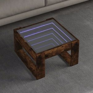 vidaXL Măsuță de cafea cu LED infinity, stejar fumuriu, 50x53x30 cm imagine