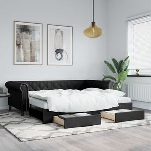 vidaXL Pat de zi cu extensie și sertare negru 90x200cm piele ecologică imagine