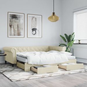 vidaXL Pat de zi cu extensie și sertare crem 90x200 cm piele ecologică imagine