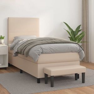 vidaXL Pat box spring cu saltea, cappuccino, 90x190 cm piele ecologică imagine