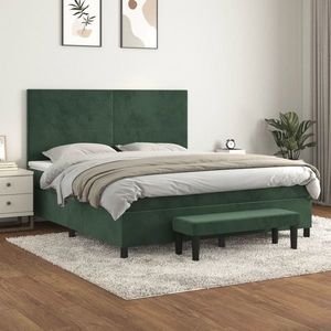 vidaXL Pat box spring cu saltea, verde închis, 180x200 cm, catifea imagine