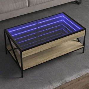 vidaXL Măsuță de cafea cu LED infinity, stejar sonoma, 90x50x38 cm imagine