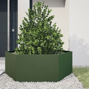 vidaXL Jardinieră grădină verde măsliniu 138x120x45 cm oțel hexagonal imagine