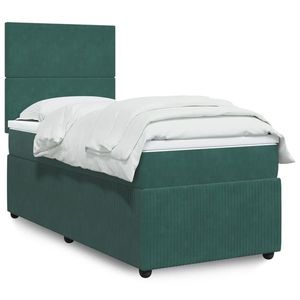 vidaXL Pat box spring cu saltea, verde închis, 90x190 cm, catifea imagine