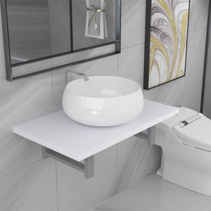 vidaXL Set mobilier de baie, 2 piese, alb, ceramică imagine