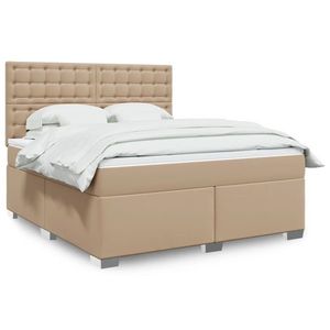 vidaXL Pat box spring cu saltea, cappuccino, 180x200cm piele ecologică imagine