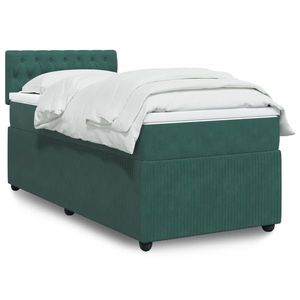 vidaXL Pat box spring cu saltea, verde închis, 90x190 cm, catifea imagine