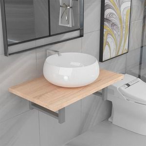 vidaXL Set mobilier de baie din două piese, stejar, ceramică imagine