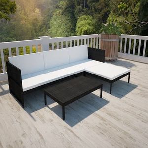 vidaXL Set mobilier de grădină cu perne, 3 piese, negru, poliratan imagine