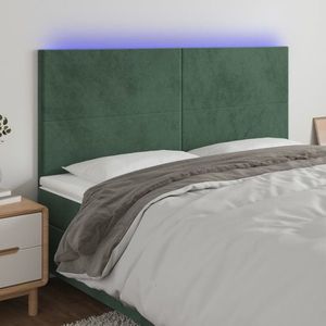 vidaXL Tăblie de pat cu LED, verde închis, 200x5x118/128 cm, catifea imagine