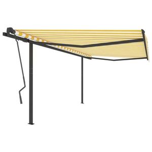 vidaXL Copertină retractabilă manual cu stâlpi, galben & alb, 4x3, 5 m imagine