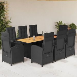 vidaXL Set mobilier de grădină cu perne, 9 piese, negru, poliratan imagine