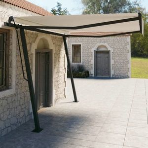 vidaXL Copertină retractabilă manual, cu stâlpi, crem, 4x3 m imagine