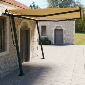 vidaXL Copertină retractabilă manual, cu stâlpi, galben și alb, 4x3 m imagine