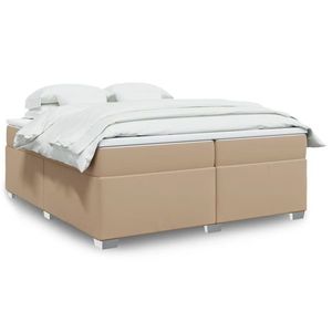 vidaXL Pat continental cu saltea, cappuccino, 200x200 cm, piele eco imagine