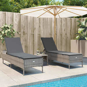 Set mobilier de exterior cu perne, 3 piese, gri, poliratan imagine