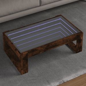 vidaXL Măsuță de cafea cu LED infinity, stejar fumuriu, 90x53x30 cm imagine