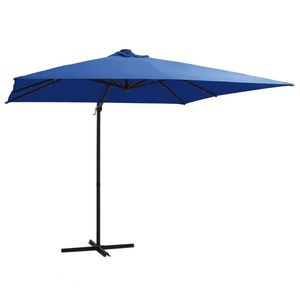 vidaXL Umbrelă consolă cu LED, stâlp din oțel albastru azur 250x250 cm imagine