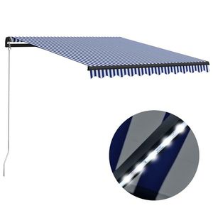 vidaXL Copertină retractabilă manual cu LED, albastru/alb, 300x250 cm imagine