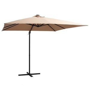 vidaXL Umbrelă suspendată cu LED, stâlp oțel, gri taupe, 250x250 cm imagine