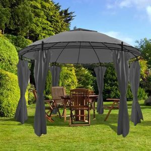 vidaXL Pavilion cu perdele, antracit, 3, 5 x 2, 7 m, rotund imagine